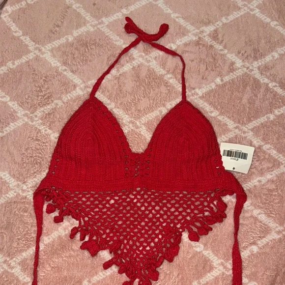 Red Crochet Halter Tank Top - Picture 1 of 2